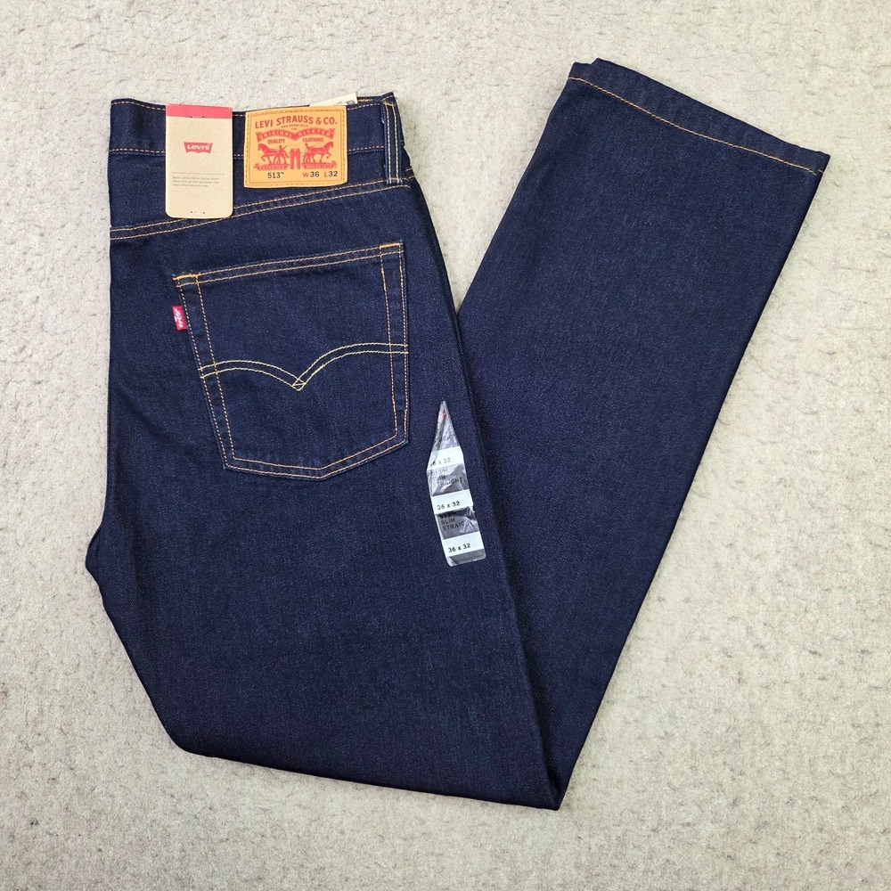 Levi's 513 Slim Fit Zip Fly Straight Leg Denim Jeans 36X32 Men's Dark Blue NEW